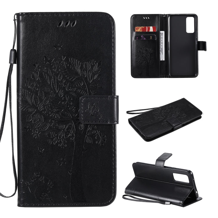 Tree & Cat Embossed Pattern Horizontal Flip Leather Case with Holder & Card Slots & Wallet & Lanyard, For Huawei Honor 30 Pro, For Huawei Honor 30