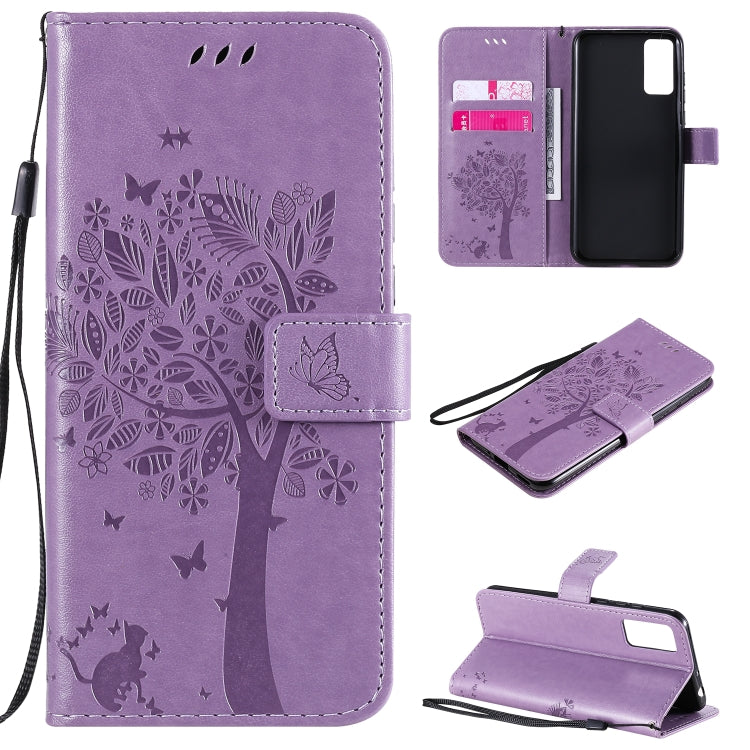 Tree & Cat Embossed Pattern Horizontal Flip Leather Case with Holder & Card Slots & Wallet & Lanyard, For Huawei Honor 30, For Huawei Honor Play4T Pro