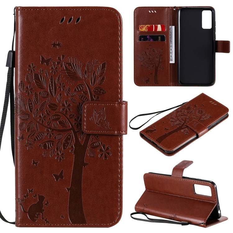Tree & Cat Embossed Pattern Horizontal Flip Leather Case with Holder & Card Slots & Wallet & Lanyard, For Huawei Honor 30, For Huawei Honor Play4T Pro