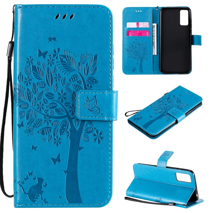 Tree & Cat Embossed Pattern Horizontal Flip Leather Case with Holder & Card Slots & Wallet & Lanyard, For Huawei Honor 30, For Huawei Honor Play4T Pro