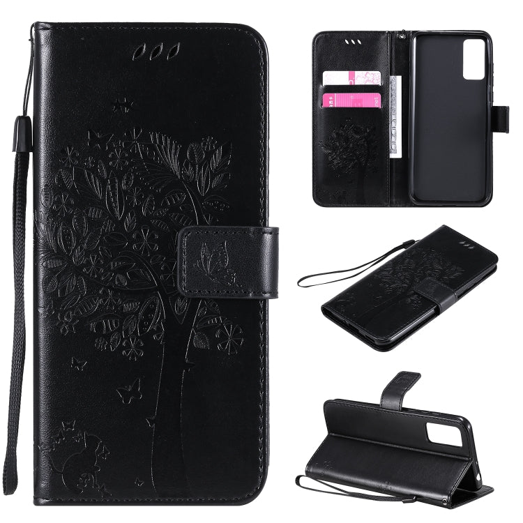 Tree & Cat Embossed Pattern Horizontal Flip Leather Case with Holder & Card Slots & Wallet & Lanyard, For Huawei Honor 30, For Huawei Honor Play4T Pro