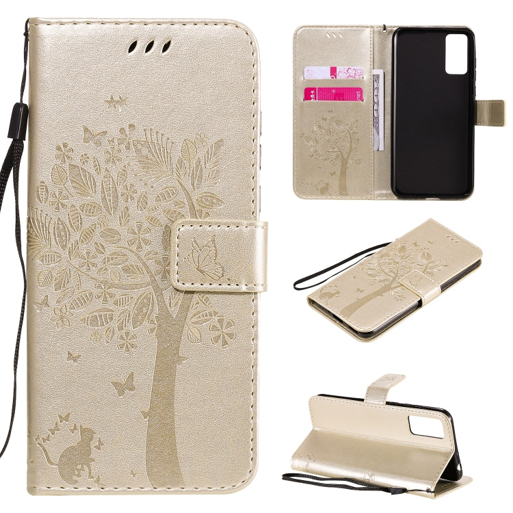 Tree & Cat Embossed Pattern Horizontal Flip Leather Case with Holder & Card Slots & Wallet & Lanyard, For Huawei Honor 30, For Huawei Honor Play4T Pro