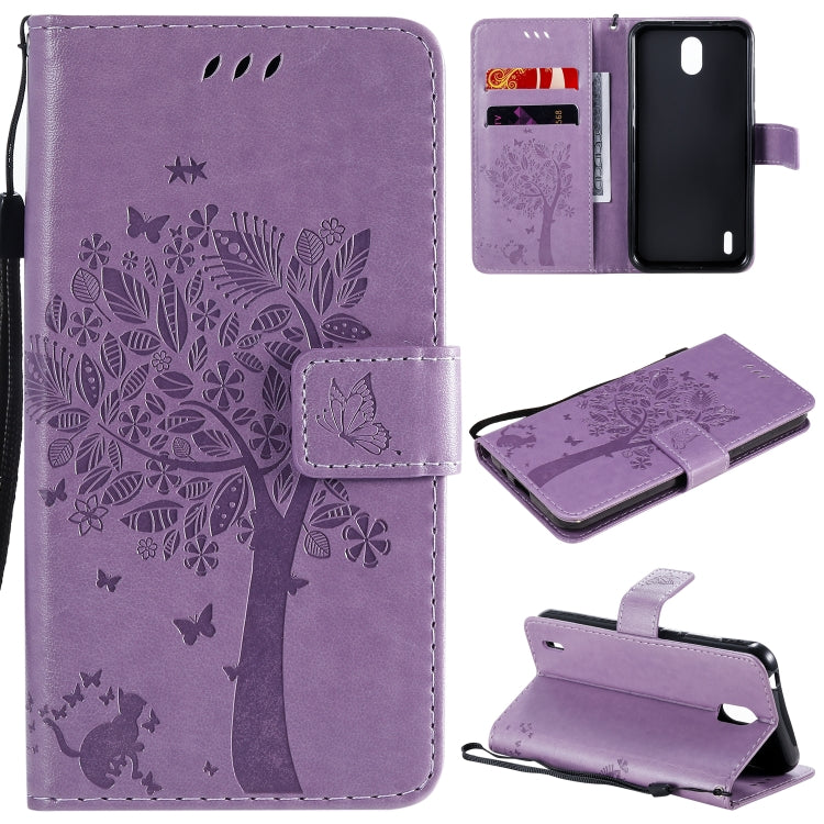Tree & Cat Embossed Pattern Horizontal Flip Leather Case with Holder & Card Slots & Wallet & Lanyard, For Nokia 1.3, For Nokia 2.3