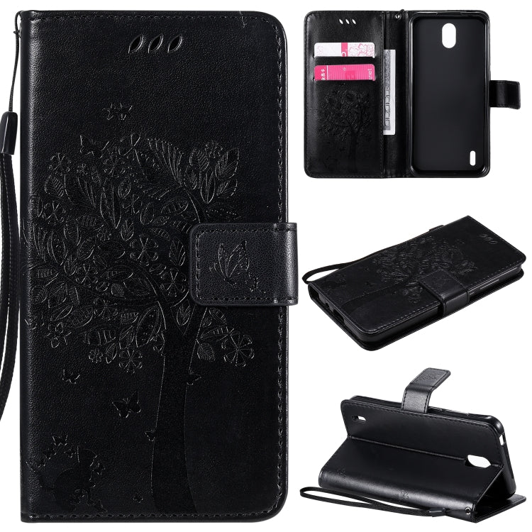 Tree & Cat Embossed Pattern Horizontal Flip Leather Case with Holder & Card Slots & Wallet & Lanyard, For Nokia 1.3, For Nokia 2.3