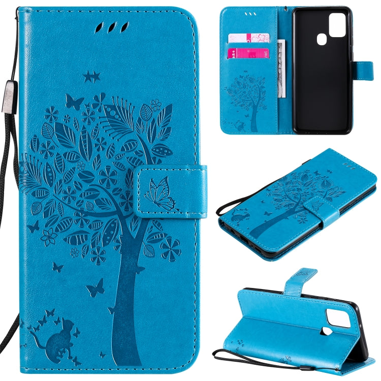 Tree & Cat Embossed Pattern Horizontal Flip Leather Case with Holder & Card Slots & Wallet & Lanyard, For Nokia 2.3, For Samsung Galaxy A21s