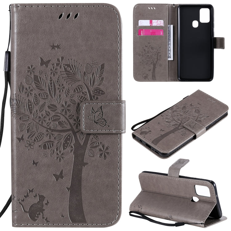Tree & Cat Embossed Pattern Horizontal Flip Leather Case with Holder & Card Slots & Wallet & Lanyard, For Samsung Galaxy A21s, For Samsung Galaxy A31