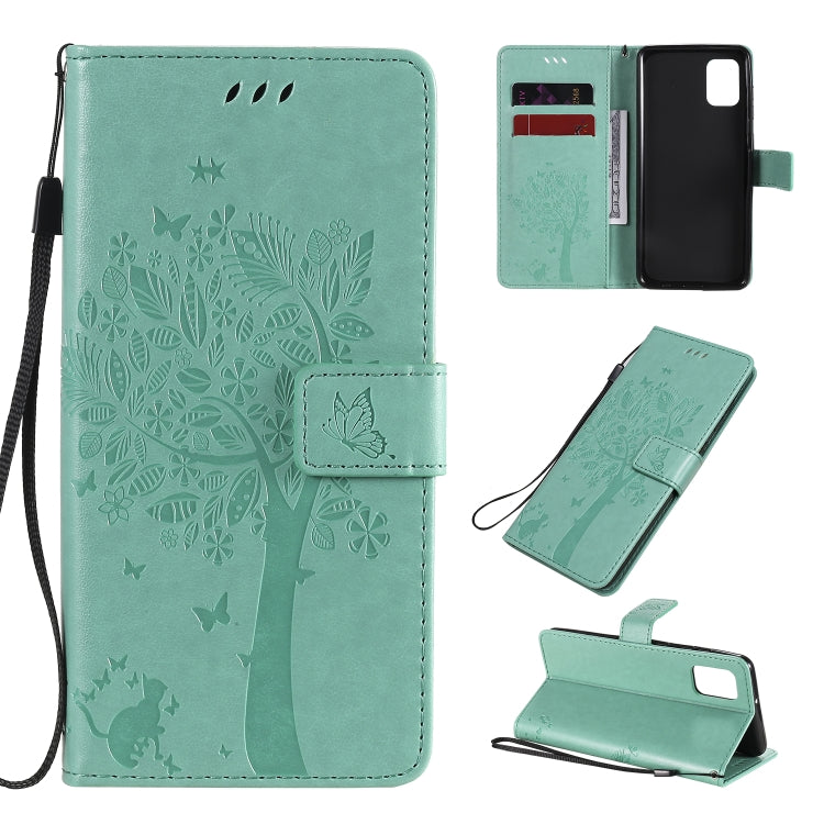 Tree & Cat Embossed Pattern Horizontal Flip Leather Case with Holder & Card Slots & Wallet & Lanyard, For Samsung Galaxy A31, For Samsung Galaxy A41