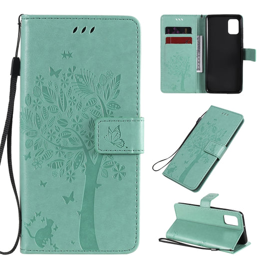 Tree &amp; Cat Embossed Pattern Horizontal Flip Leather Case with Holder &amp; Card Slots &amp; Wallet &amp; Lanyard, For Samsung Galaxy A31, For Samsung Galaxy A41