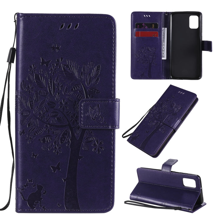 Tree & Cat Embossed Pattern Horizontal Flip Leather Case with Holder & Card Slots & Wallet & Lanyard, For Samsung Galaxy A21s, For Samsung Galaxy A31