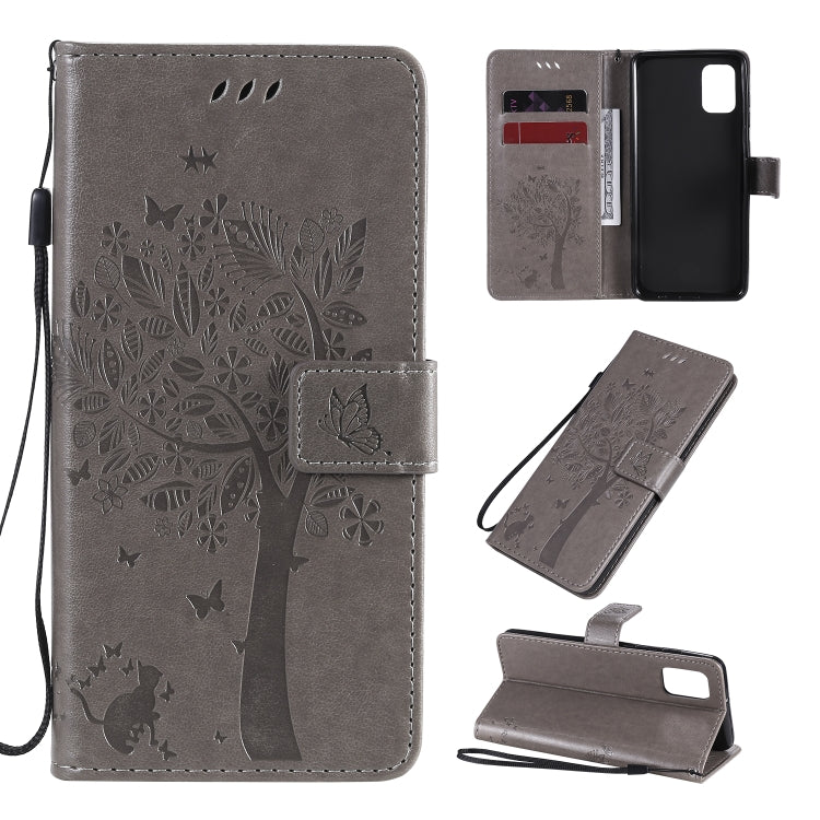Tree & Cat Embossed Pattern Horizontal Flip Leather Case with Holder & Card Slots & Wallet & Lanyard, For Samsung Galaxy A21s, For Samsung Galaxy A31