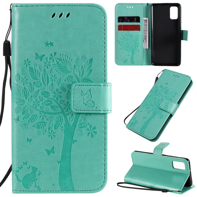 Tree & Cat Embossed Pattern Horizontal Flip Leather Case with Holder & Card Slots & Wallet & Lanyard, For Samsung Galaxy A31, For Samsung Galaxy A41