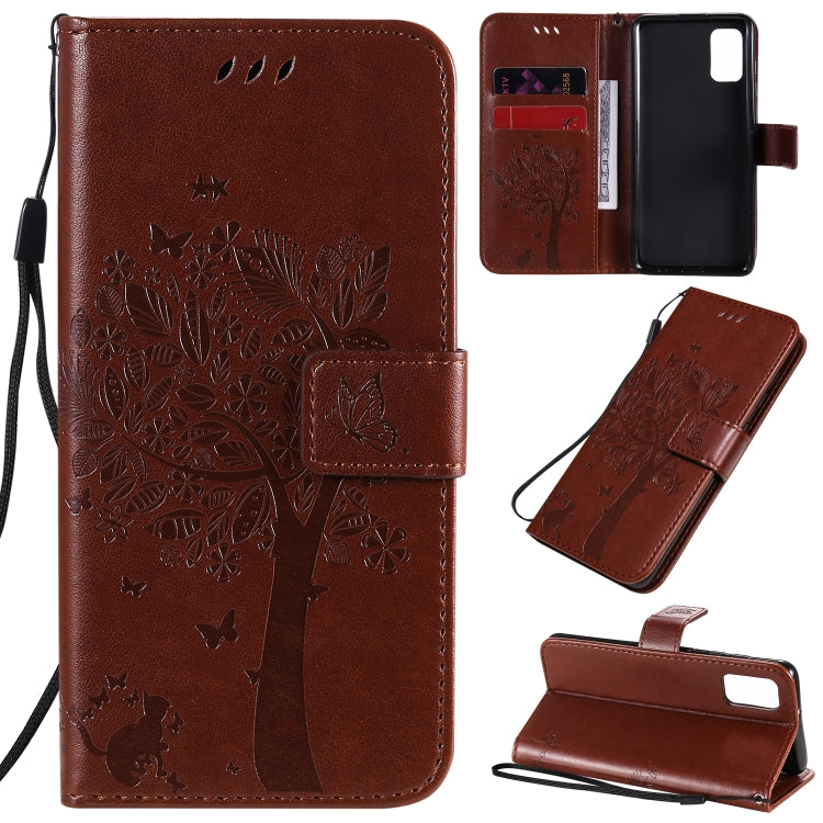 Tree & Cat Embossed Pattern Horizontal Flip Leather Case with Holder & Card Slots & Wallet & Lanyard, For Samsung Galaxy A31, For Samsung Galaxy A41