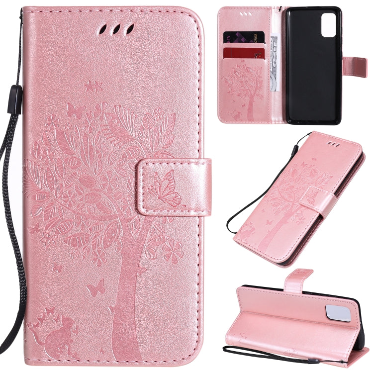 Tree & Cat Embossed Pattern Horizontal Flip Leather Case with Holder & Card Slots & Wallet & Lanyard, For Samsung Galaxy A31, For Samsung Galaxy A41