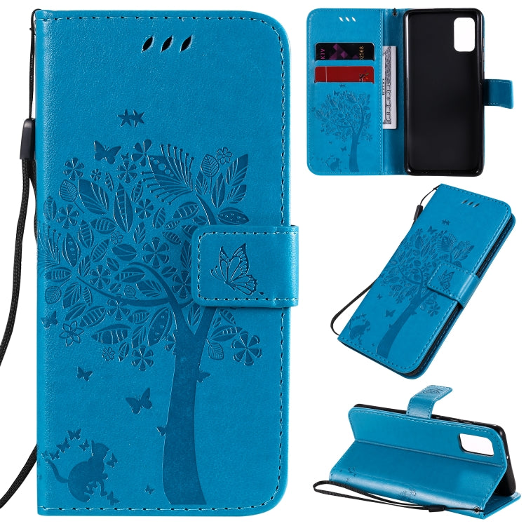 Tree & Cat Embossed Pattern Horizontal Flip Leather Case with Holder & Card Slots & Wallet & Lanyard, For Samsung Galaxy A41, For Samsung Galaxy A51 5G