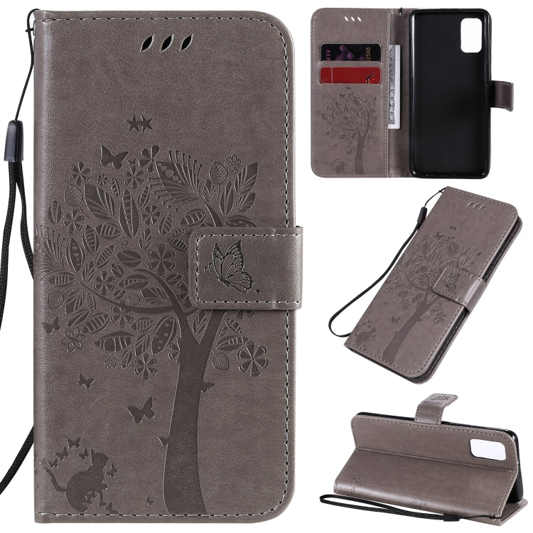 Tree & Cat Embossed Pattern Horizontal Flip Leather Case with Holder & Card Slots & Wallet & Lanyard, For Samsung Galaxy A41, For Samsung Galaxy A51 5G