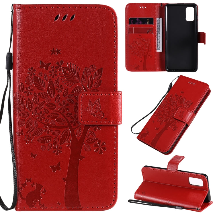 Tree & Cat Embossed Pattern Horizontal Flip Leather Case with Holder & Card Slots & Wallet & Lanyard, For Samsung Galaxy A31, For Samsung Galaxy A41