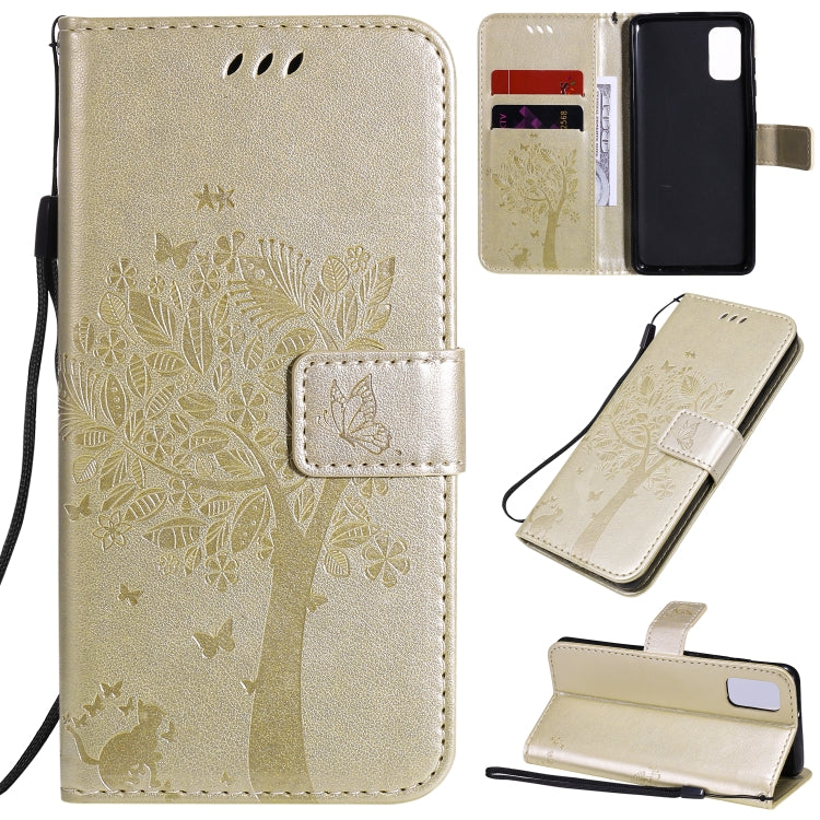 Tree & Cat Embossed Pattern Horizontal Flip Leather Case with Holder & Card Slots & Wallet & Lanyard, For Samsung Galaxy A41, For Samsung Galaxy A51 5G