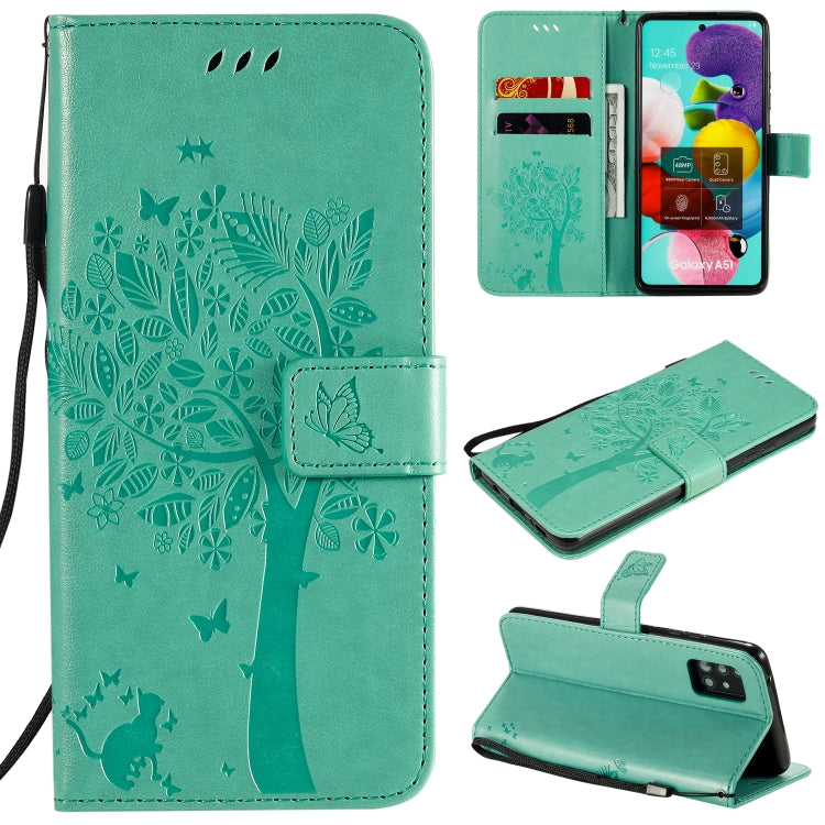 Tree & Cat Embossed Pattern Horizontal Flip Leather Case with Holder & Card Slots & Wallet & Lanyard, For Samsung Galaxy A51 5G, For Samsung Galaxy A71 5G