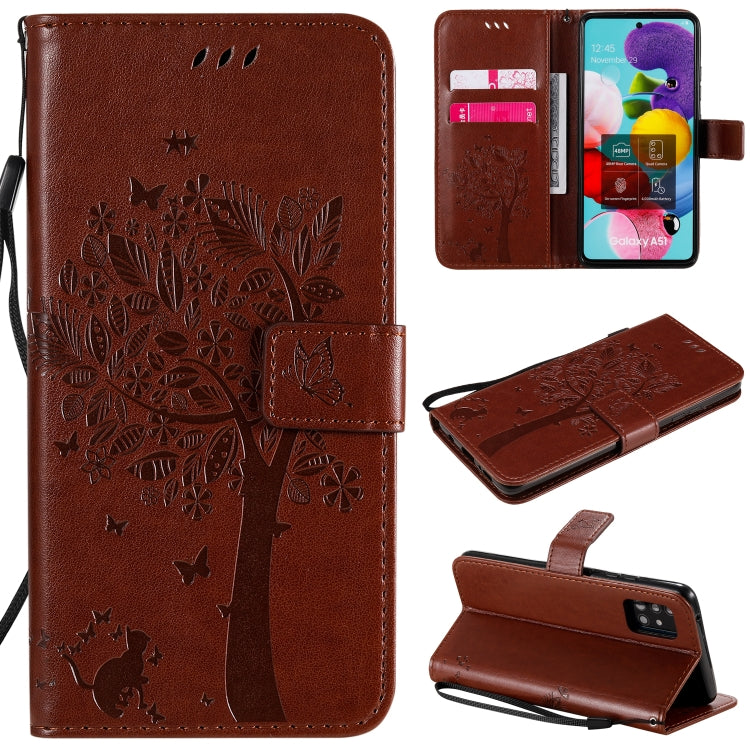 Tree & Cat Embossed Pattern Horizontal Flip Leather Case with Holder & Card Slots & Wallet & Lanyard, For Samsung Galaxy A51 5G, For Samsung Galaxy A71 5G