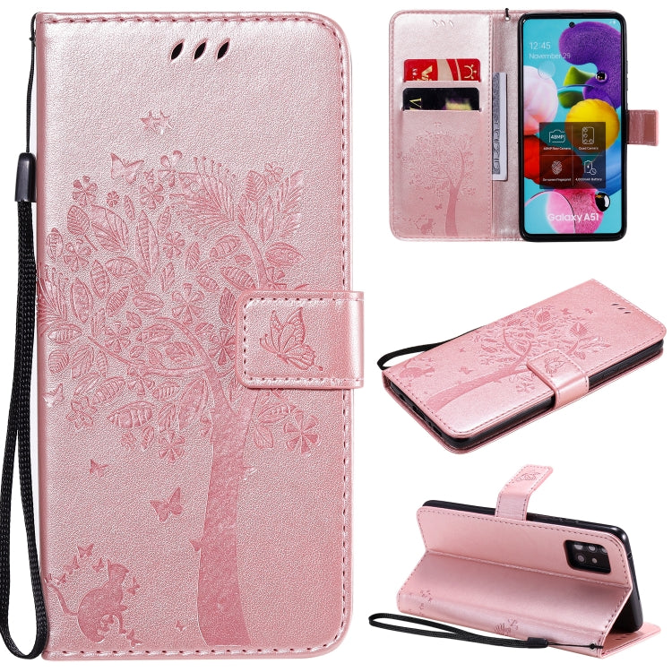 Tree & Cat Embossed Pattern Horizontal Flip Leather Case with Holder & Card Slots & Wallet & Lanyard, For Samsung Galaxy A41, For Samsung Galaxy A51 5G