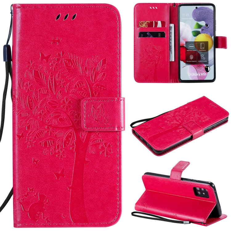 Tree & Cat Embossed Pattern Horizontal Flip Leather Case with Holder & Card Slots & Wallet & Lanyard, For Samsung Galaxy A41, For Samsung Galaxy A51 5G