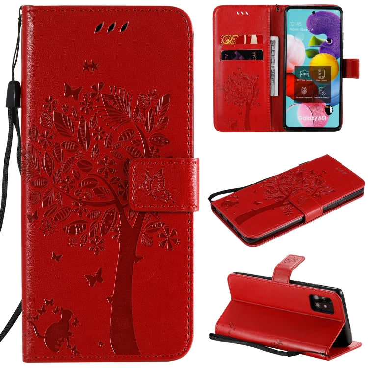 Tree & Cat Embossed Pattern Horizontal Flip Leather Case with Holder & Card Slots & Wallet & Lanyard, For Samsung Galaxy A51 5G, For Samsung Galaxy A71 5G