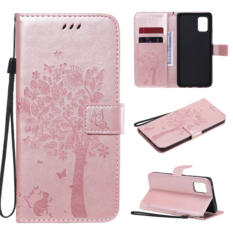 Tree & Cat Embossed Pattern Horizontal Flip Leather Case with Holder & Card Slots & Wallet & Lanyard, For Samsung Galaxy A51 5G, For Samsung Galaxy A71 5G