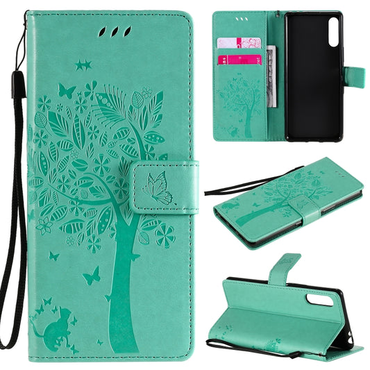 Tree &amp; Cat Embossed Pattern Horizontal Flip Leather Case with Holder &amp; Card Slots &amp; Wallet &amp; Lanyard, For Sony Xperia L4, For Sony Xperia 10 II