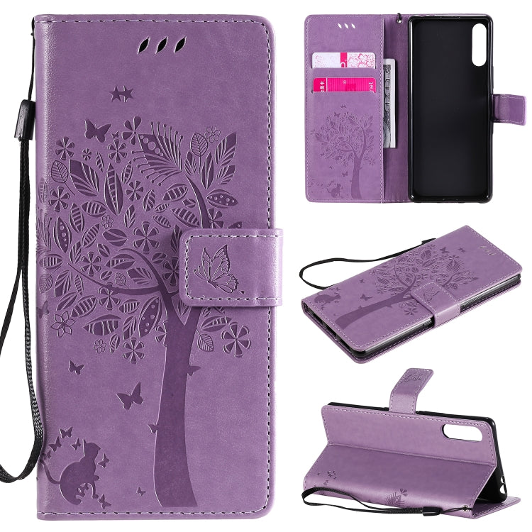 Tree & Cat Embossed Pattern Horizontal Flip Leather Case with Holder & Card Slots & Wallet & Lanyard, For Samsung Galaxy A71 5G, For Sony Xperia L4