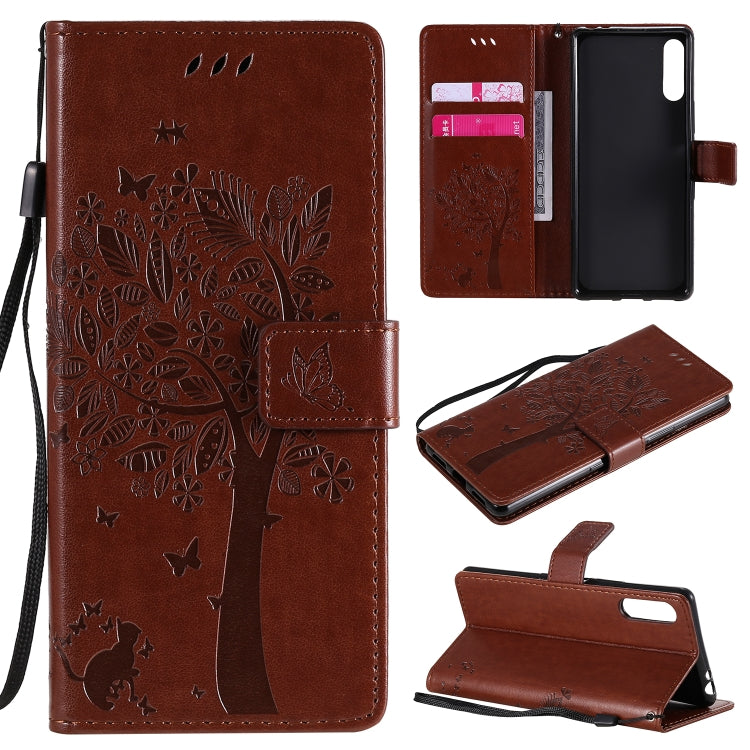 Tree & Cat Embossed Pattern Horizontal Flip Leather Case with Holder & Card Slots & Wallet & Lanyard, For Sony Xperia L4, For Sony Xperia 10 II