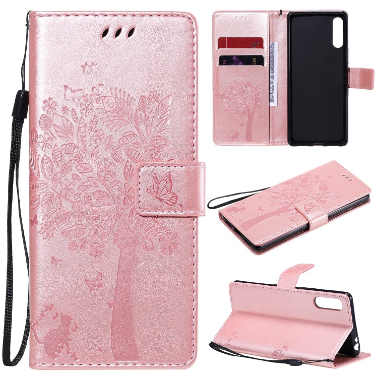 Tree & Cat Embossed Pattern Horizontal Flip Leather Case with Holder & Card Slots & Wallet & Lanyard, For Samsung Galaxy A71 5G, For Sony Xperia L4