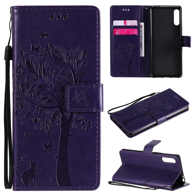 Tree & Cat Embossed Pattern Horizontal Flip Leather Case with Holder & Card Slots & Wallet & Lanyard, For Samsung Galaxy A71 5G, For Sony Xperia L4