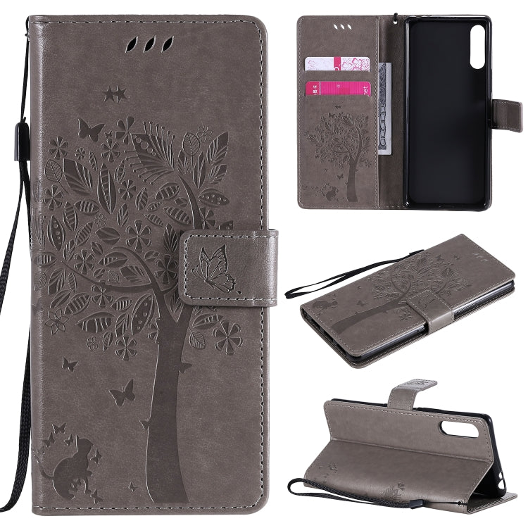 Tree & Cat Embossed Pattern Horizontal Flip Leather Case with Holder & Card Slots & Wallet & Lanyard, For Samsung Galaxy A71 5G, For Sony Xperia L4