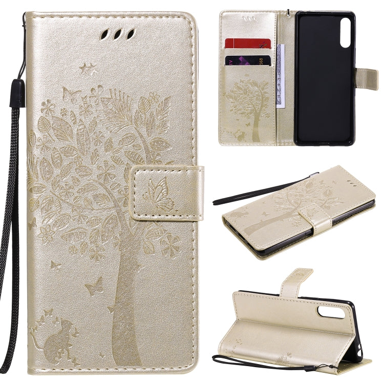 Tree & Cat Embossed Pattern Horizontal Flip Leather Case with Holder & Card Slots & Wallet & Lanyard, For Samsung Galaxy A71 5G, For Sony Xperia L4