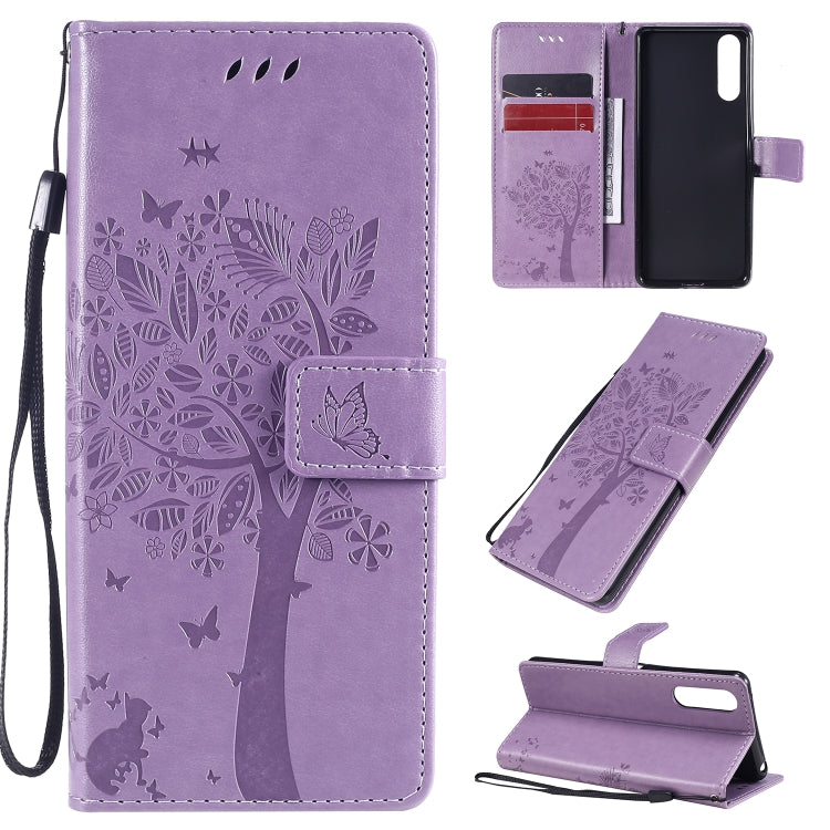 Tree & Cat Embossed Pattern Horizontal Flip Leather Case with Holder & Card Slots & Wallet & Lanyard, For Sony Xperia 10 II