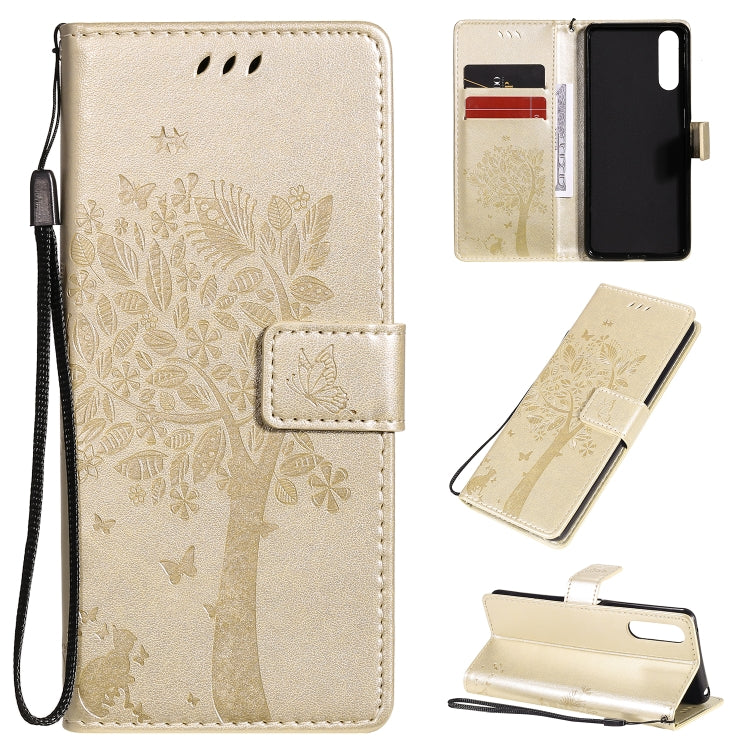 Tree & Cat Embossed Pattern Horizontal Flip Leather Case with Holder & Card Slots & Wallet & Lanyard, For Sony Xperia 10 II