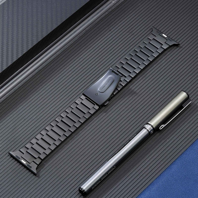 Flat Buckle Stainless Steel Watch Band, For Apple Watch Series 7 41mm, For Apple Watch Series 7 45mm, For Apple Watch Series 6 40mm, For Apple Watch Series 6 44mm, For Apple Watch Series 5 44mm, For Apple Watch Series 5 40mm, For Apple Watch Series 4 4...