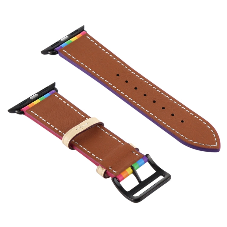 Rainbow Leather Watchband, For Apple Watch Series 7 41mm / 6 &amp; SE &amp; 5 &amp; 4 40mm / 3 &amp; 2 &amp; 1 38mm, For Apple Watch Series 7 45mm / 6 &amp; SE &amp; 5 &amp; 4 44mm / 3 &amp; 2 &amp; 1 42mm