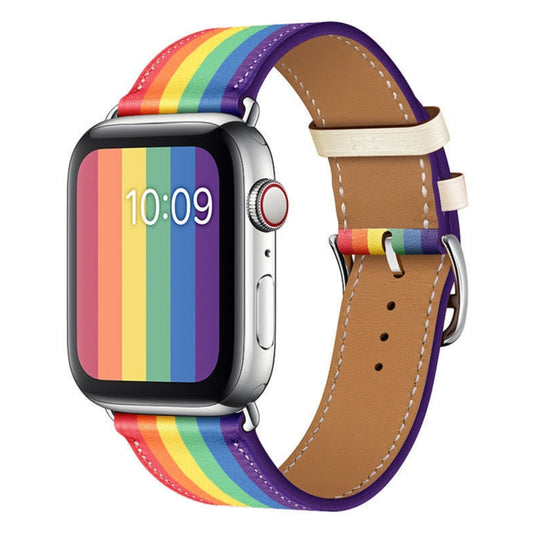 Rainbow Leather Watchband, For Apple Watch Series 7 41mm / 6 & SE & 5 & 4 40mm / 3 & 2 & 1 38mm, For Apple Watch Series 7 45mm / 6 & SE & 5 & 4 44mm / 3 & 2 & 1 42mm