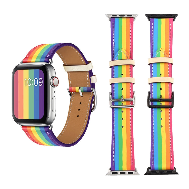 Rainbow Leather Watchband, For Apple Watch Series 7 41mm / 6 &amp; SE &amp; 5 &amp; 4 40mm / 3 &amp; 2 &amp; 1 38mm, For Apple Watch Series 7 45mm / 6 &amp; SE &amp; 5 &amp; 4 44mm / 3 &amp; 2 &amp; 1 42mm