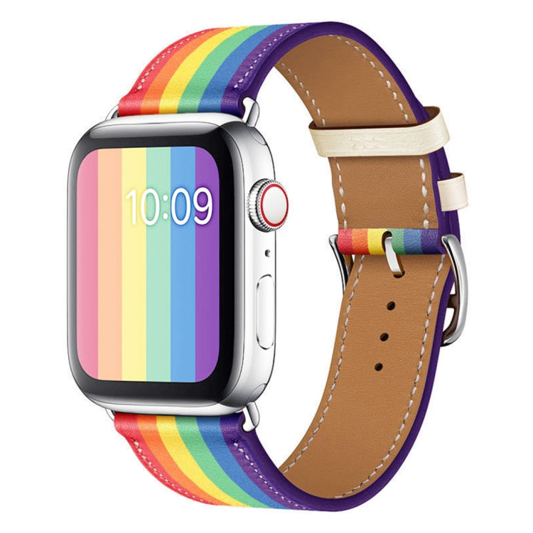 Rainbow Leather Watchband, For Apple Watch Series 7 41mm / 6 &amp; SE &amp; 5 &amp; 4 40mm / 3 &amp; 2 &amp; 1 38mm, For Apple Watch Series 7 45mm / 6 &amp; SE &amp; 5 &amp; 4 44mm / 3 &amp; 2 &amp; 1 42mm