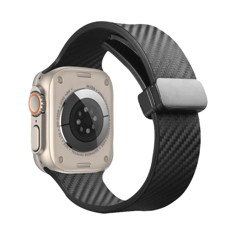 Carbon Fiber Pattern Magnetic Buckle Silicone Watch Band, For Apple Watch SE 2023 44mm, For Apple Watch Ultra 49mm