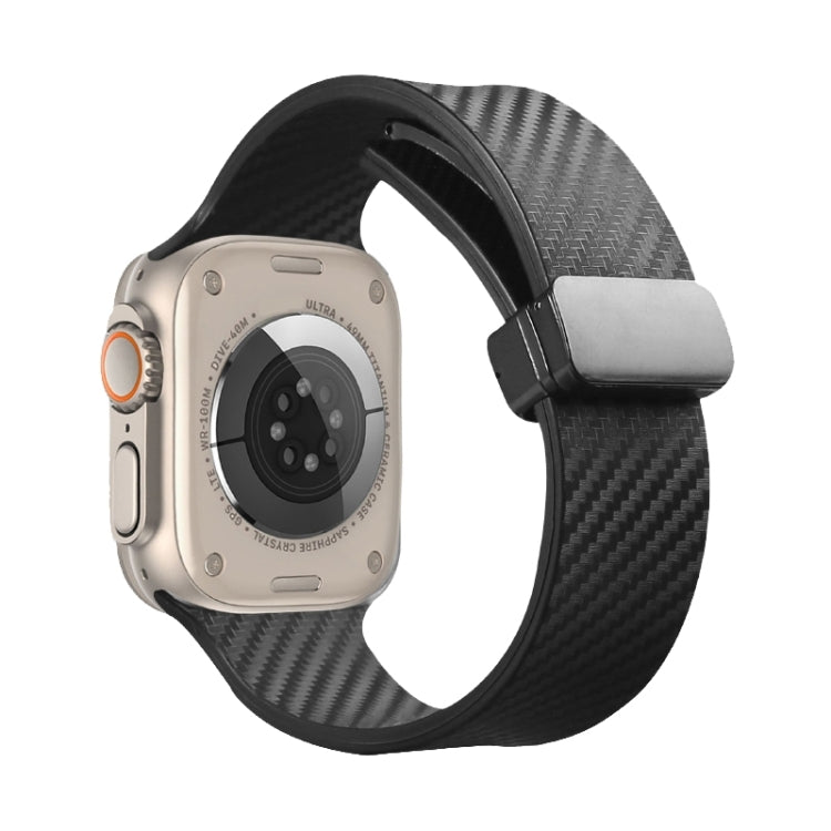 Carbon Fiber Pattern Magnetic Buckle Silicone Watch Band, For Apple Watch Ultra 49mm, For Apple Watch SE 2023 44mm
