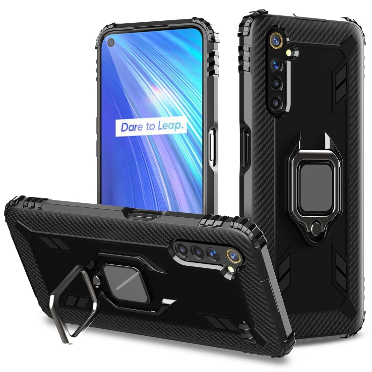 Carbon Fiber Protective Case with 360 Degree Rotating Ring Holder, For OPPO Realme 6 Pro, For OPPO Realme 6