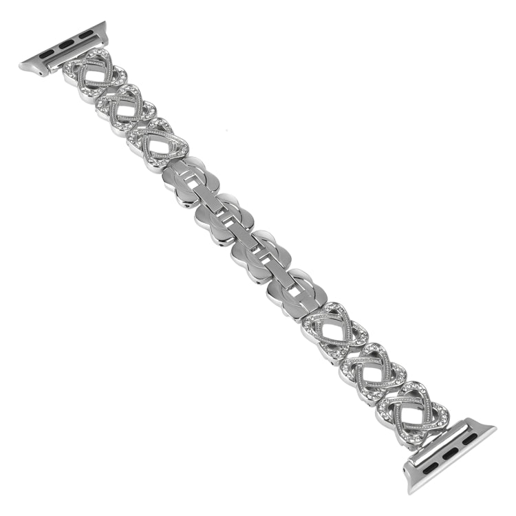 Hearts Crossed Diamond Metal Watch Band, For Apple Watch SE 2023 44mm, For Apple Watch SE 2023 40mm, For Apple Watch Ultra 2 49mm, For Apple Watch Series 9 45mm, For Apple Watch Series 9 41mm, For Apple Watch Ultra 49mm