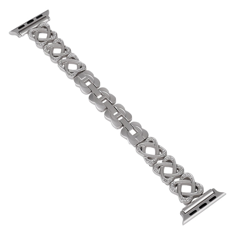 Hearts Crossed Diamond Metal Watch Band, For Apple Watch Series 8 41mm, For Apple Watch Series 8 45mm, For Apple Watch SE 2022 40mm, For Apple Watch SE 2022 44mm, For Apple Watch Series 7 41mm, For Apple Watch Series 7 45mm