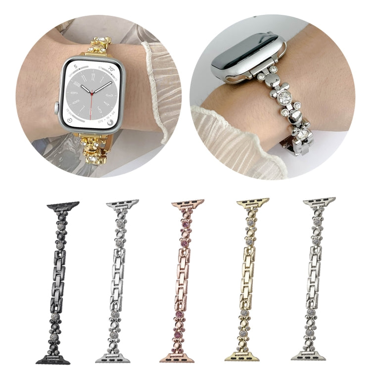 Metal Diamond Bear Chain Watch Band, For Apple Watch SE 2023 44mm, For Apple Watch SE 2023 40mm, For Apple Watch Ultra 2 49mm, For Apple Watch Series 9 45mm, For Apple Watch Series 9 41mm, For Apple Watch Ultra 49mm