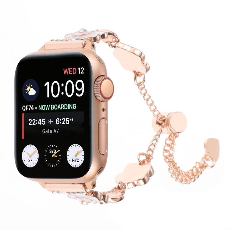 Camellia Metal Chain Bracelet Watch Band, For Apple Watch SE 2023 44mm, For Apple Watch SE 2023 40mm, For Apple Watch Ultra 2 49mm, For Apple Watch Series 9 45mm, For Apple Watch Series 9 41mm, For Apple Watch Ultra 49mm