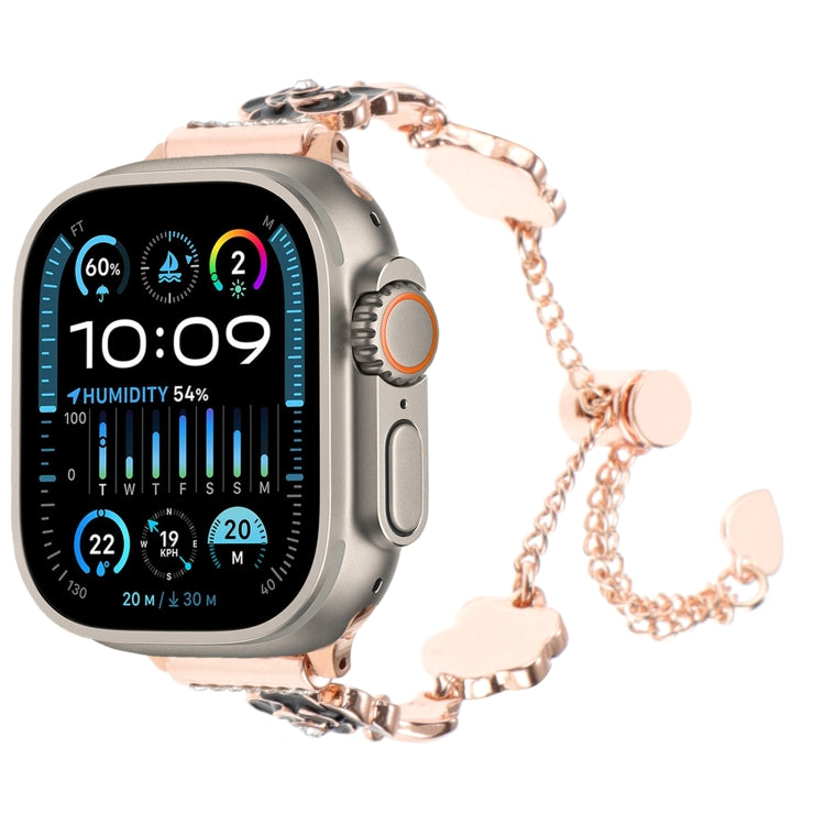 Camellia Metal Chain Bracelet Watch Band, For Apple Watch SE 2023 44mm, For Apple Watch SE 2023 40mm, For Apple Watch Ultra 2 49mm, For Apple Watch Series 9 45mm, For Apple Watch Series 9 41mm, For Apple Watch Ultra 49mm, For Apple Watch Series 8 41mm