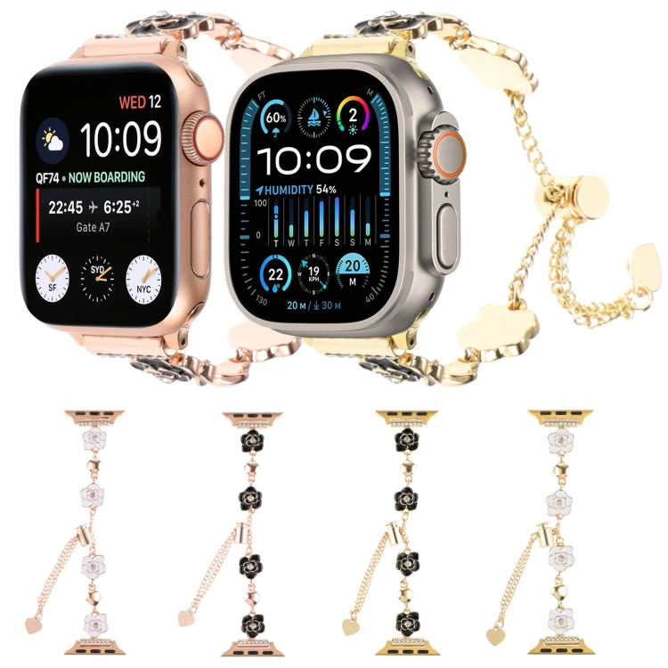 Camellia Metal Chain Bracelet Watch Band, For Apple Watch SE 2023 44mm, For Apple Watch SE 2023 40mm, For Apple Watch Ultra 2 49mm, For Apple Watch Series 9 45mm, For Apple Watch Series 9 41mm, For Apple Watch Ultra 49mm, For Apple Watch Series 8 41mm